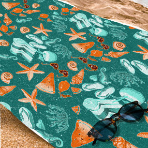 Serviette De Plage Voyage d'été rétro sarcelle Plage Vacances