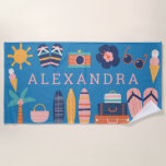 Serviette De Plage Voyage d'été Thème Cute Blue Personnalisé<br><div class="desc">Voyage d'été Thème Cute Blue personnalisé serviette de plage</div>