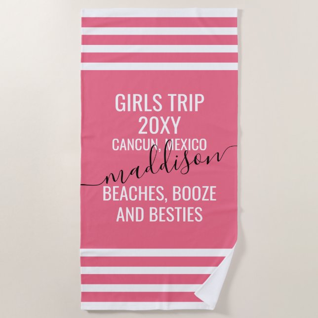 Serviette De Plage Voyage Filles Meilleures Copines Alcool Plage Nom  (Devant)