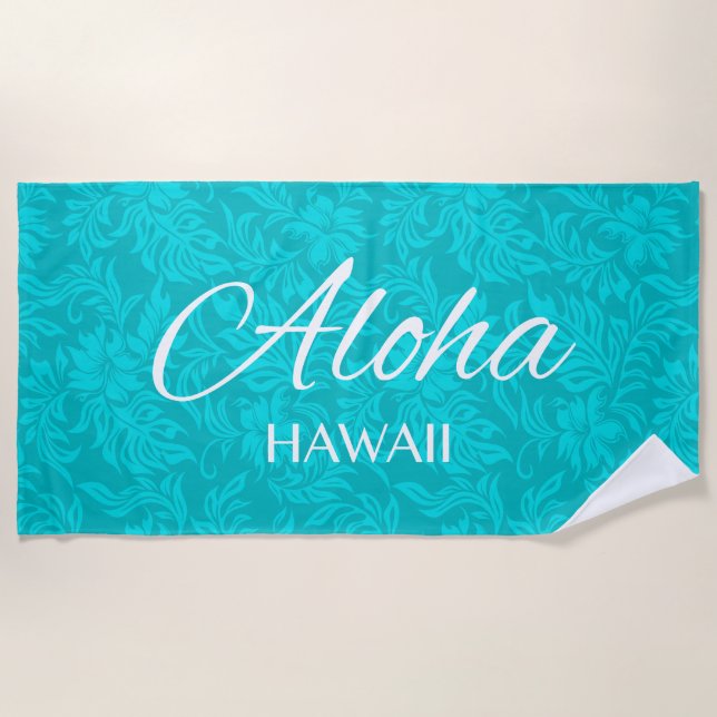 Serviette De Plage Waikiki Hibiscus Hawaiian Aloha Floral Turquoise (Devant)