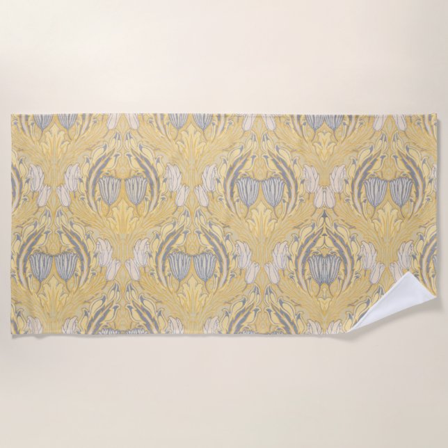 Serviette De Plage Walter Crane Blue White Tulips & Acanthus (Devant)
