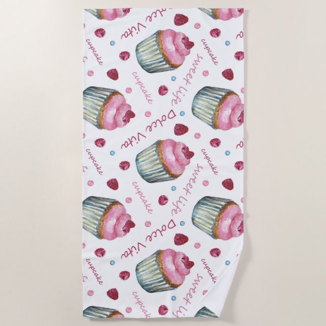 Serviette De Plage Watercolor cupcakes (Devant)