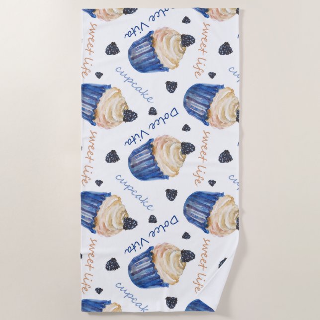 Serviette De Plage Watercolor cupcakes (Devant)