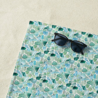 Serviette De Plage Watercolor Sea Glass Pebble Pattern in Soft Aqua