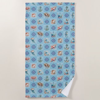 Serviette De Plage Watercolor Vintage Nautical Ocean Life