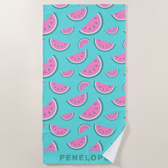 Serviette De Plage Watermelon Fruit Motif Turquoise Personnalisé (Devant)