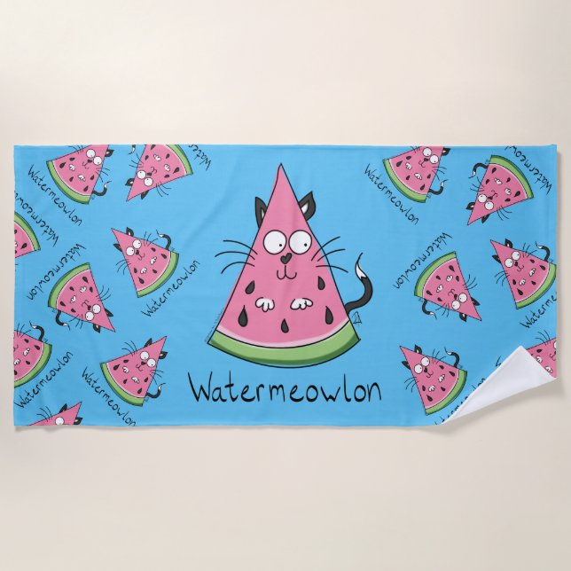 Serviette De Plage Watermeowlon Watermelon Cat Funny Beach Towne (Devant)