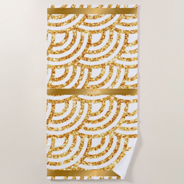 Serviette De Plage Wave Gold Sun Parties scintillant Boho Populaire C (Devant)