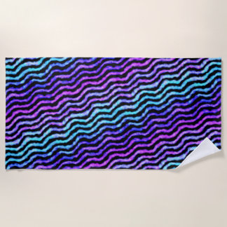 Serviette De Plage wavy watercolor - cyan and purple :