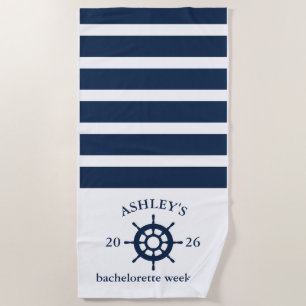 Serviette De Plage Week-end de Bachelorette personnalisé Navy & Blanc