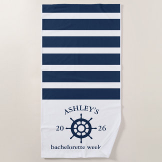 Serviette De Plage Week-end de Bachelorette personnalisé Navy & Blanc
