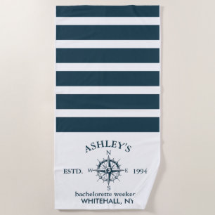Serviette De Plage Week-end de Bachelorette personnalisé Navy & Blanc