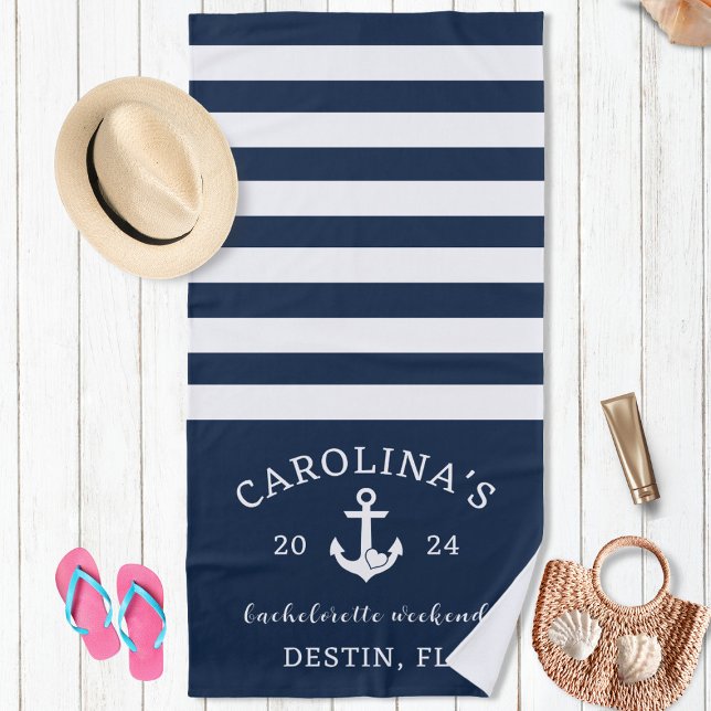 Serviette De Plage Week-end de célibataire Cœur Nautionique Navy & Bl (Créateur téléchargé)