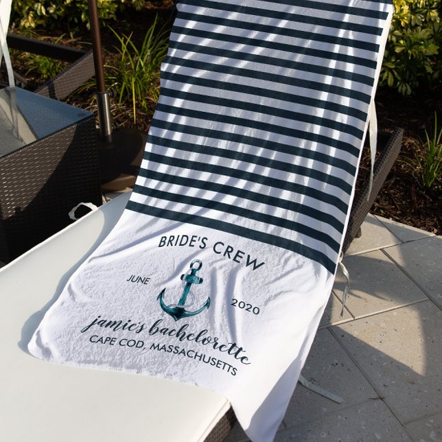 Serviette De Plage Week-end de célibataire Navy & Blanc Nautical (Créateur téléchargé)