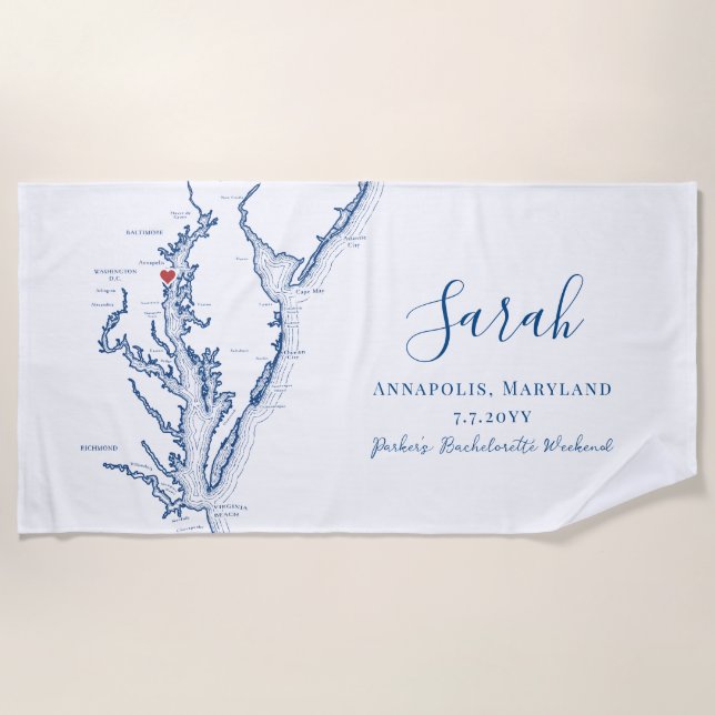 Serviette De Plage Week-end de célibataire personnalisé à Annapolis (Devant)