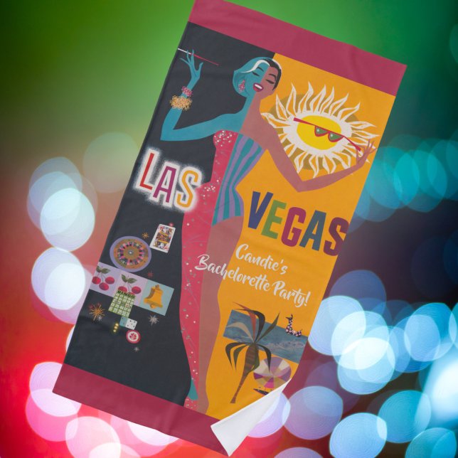 Serviette De Plage Week-end de célibataire rétro à Las Vegas  (Retro Bachelorette Party Las Vegas Personalized Towel! Claim your pool chair with a unique towel!)