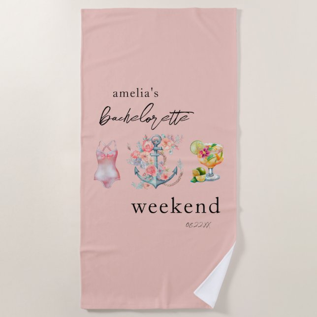 Serviette De Plage Week-end enterrement de vie de jeune fille aquarel (Devant)