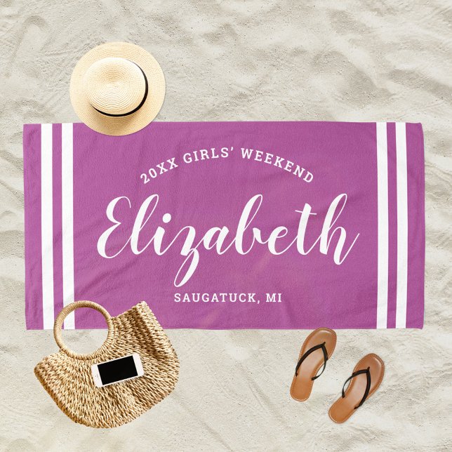 Serviette De Plage Week-end entre filles Orchidée Violet Monogramme N (Créateur téléchargé)