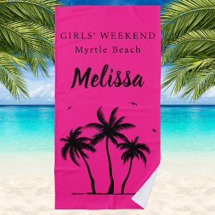 Serviette De Plage Week-end entre filles palmiers monogramme féminin