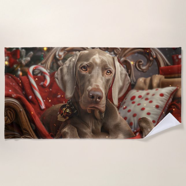 Serviette De Plage Weimaraner Chien Festif de Noël (Devant)