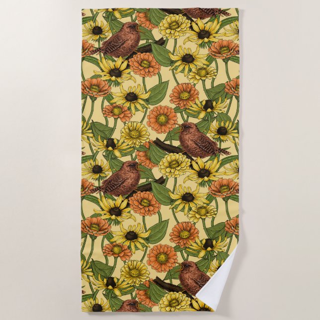Serviette De Plage Wens et fleurs sur jaune pâle (Devant)