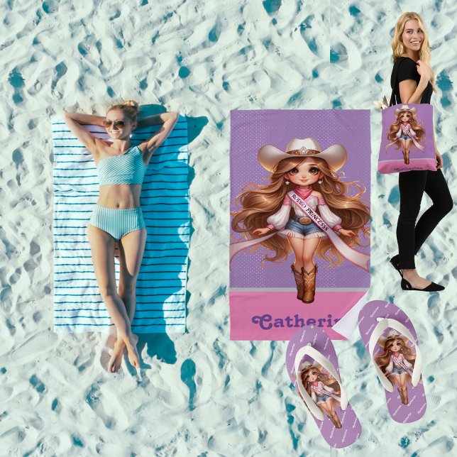 Serviette De Plage Western Cowgirl Rodeo Princess 1 Personnalisé (Rodeo Princess Collection great gifts for summer time fun. beach towel, tote bag, flip flops etc)