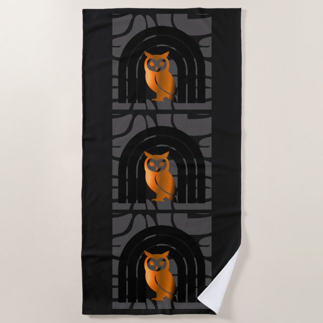 Serviette De Plage Whimsical Boho Owl & Tropical Monstera Leaf (Devant)