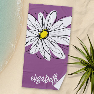Serviette De Plage Whimsical Daisy - orchidée - nom de script tendanc