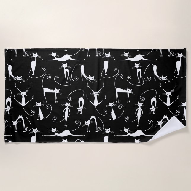 Serviette De Plage Whimsical Motif de chat blanc maigre (Devant)