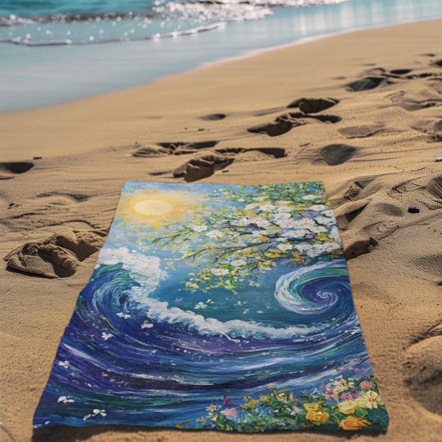 Serviette De Plage Whimsical Ocean Wave | Impressionism Painting (Créateur téléchargé)