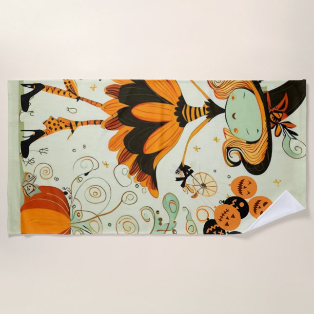 Serviette De Plage whimsical/sorcière/citrouille/chute (Devant)