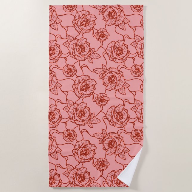 Serviette De Plage Whispers of Rose, Elegant Line Art Floral (Devant)