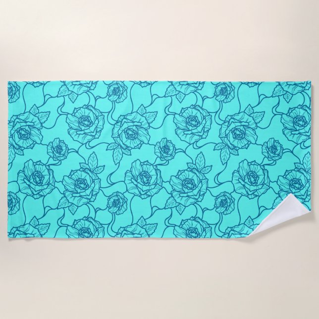 Serviette De Plage Whispers of Rose, Elegant Line Art Floral (Devant)