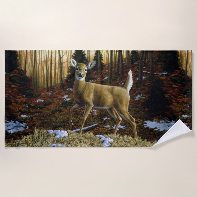 Serviette De Plage Whitetail Deer Doe dans la forêt d'automne (Devant)