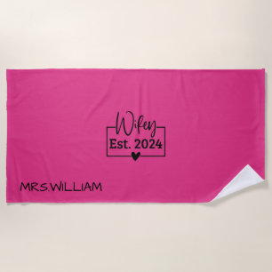 Serviette De Plage Wifey Est 2024 Script noir nouvellement marié Pers