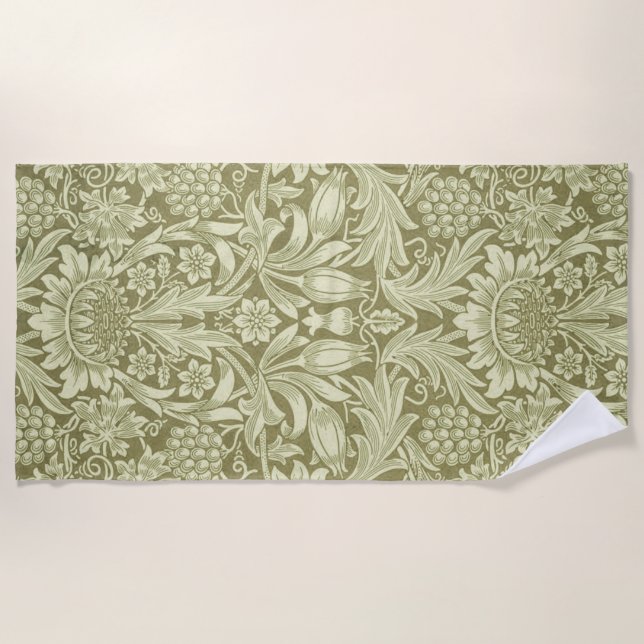 Serviette De Plage William Morris Fleur verte tournesol (Devant)