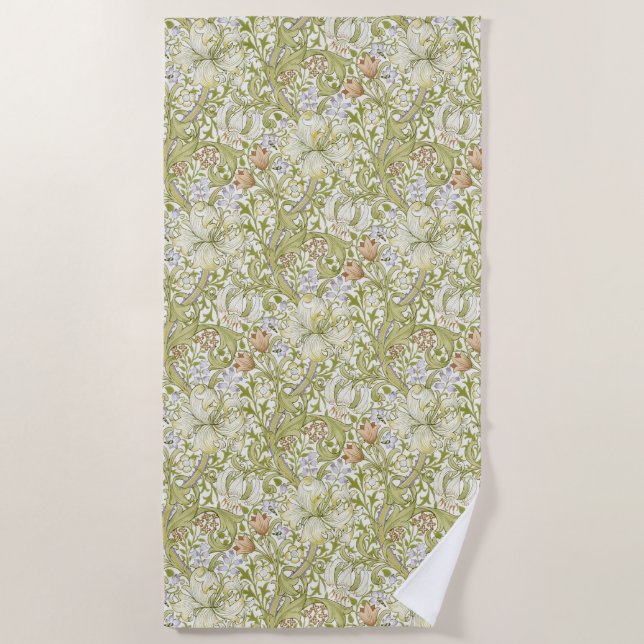 Serviette De Plage William Morris Jardin Fleur de Lys Classique Doré (Devant)
