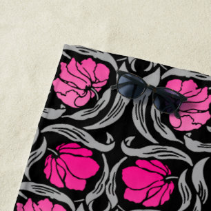 Serviette De Plage William Morris Pimpernel, Fuchsia Pink et Black