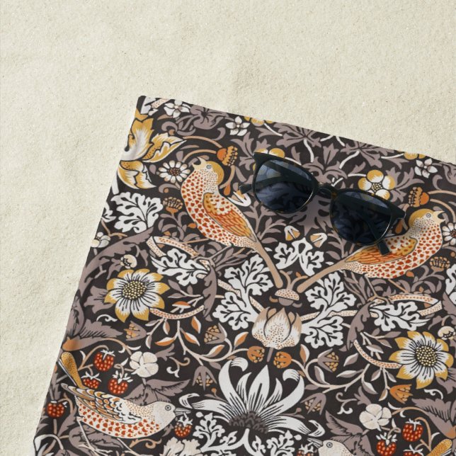Serviette De Plage William Morris Strawberry Thief Charbon de Bois Oc (En situation)
