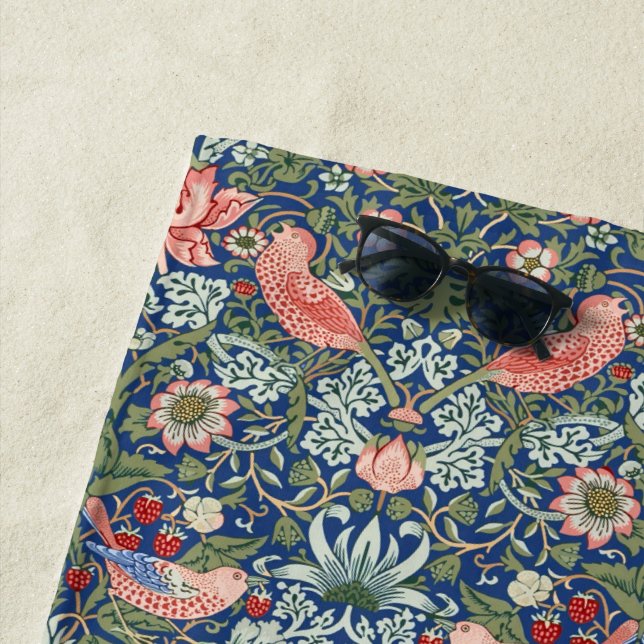 Serviette De Plage William Morris Strawberry Thief Corail Marine (En situation)
