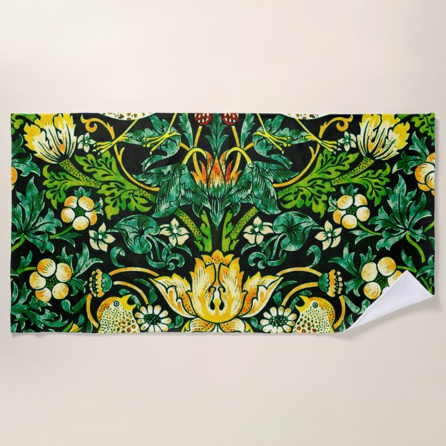 Serviette De Plage William Morris Strawberry Thief Vert Et Orange (Devant)