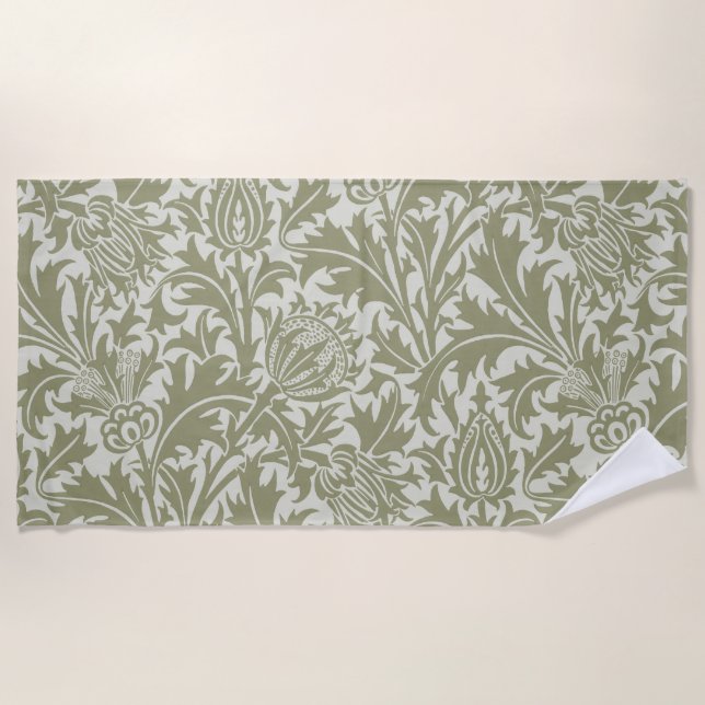 Serviette De Plage William Morris Thistle Sage Green Motif (Devant)