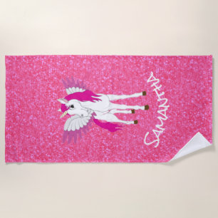 Serviette De Plage Wing Unicorn Party Rainbow Pink Parties scintillan