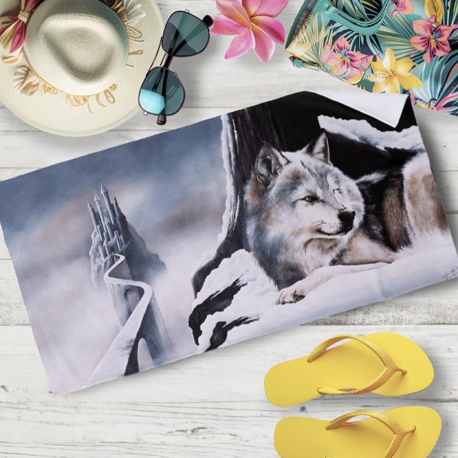 Serviette De Plage Wolf Winter Castle Imaginaire (Créateur téléchargé)