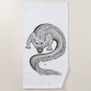 Serviette De Plage Wolfdragon design noir et blanc