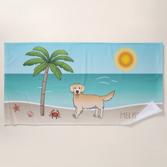 Serviette De Plage Yellow Golden Retriever - Tropical Summer Beach - (Devant)