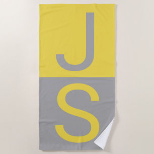 Serviette De Plage Yellow & Grey Modern Initials monogram