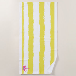 Serviette De Plage Yellow stripes and a pink crown Beach Towel