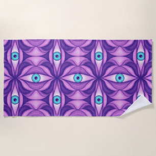 Serviette De Plage Yeux bleus dans un feuillage pourpre Art botanique