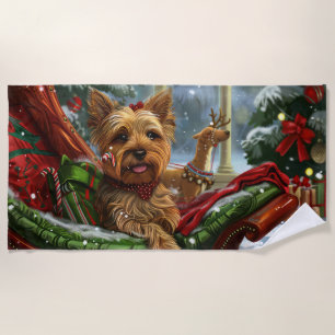 Serviette De Plage Yorkshire Terrier Chien Fête de Noël